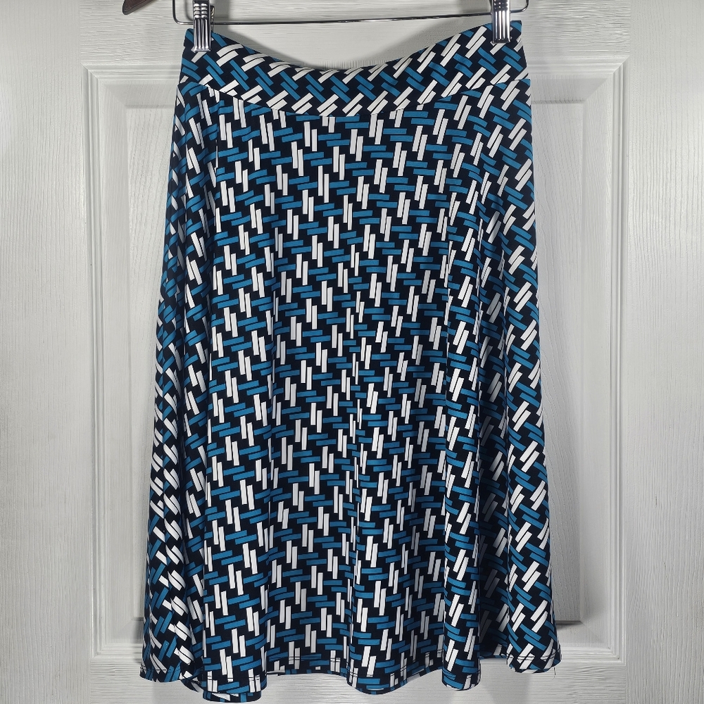 Covington Petite Black Teal & White Flowy Stretchy Skirt Size Small Petite